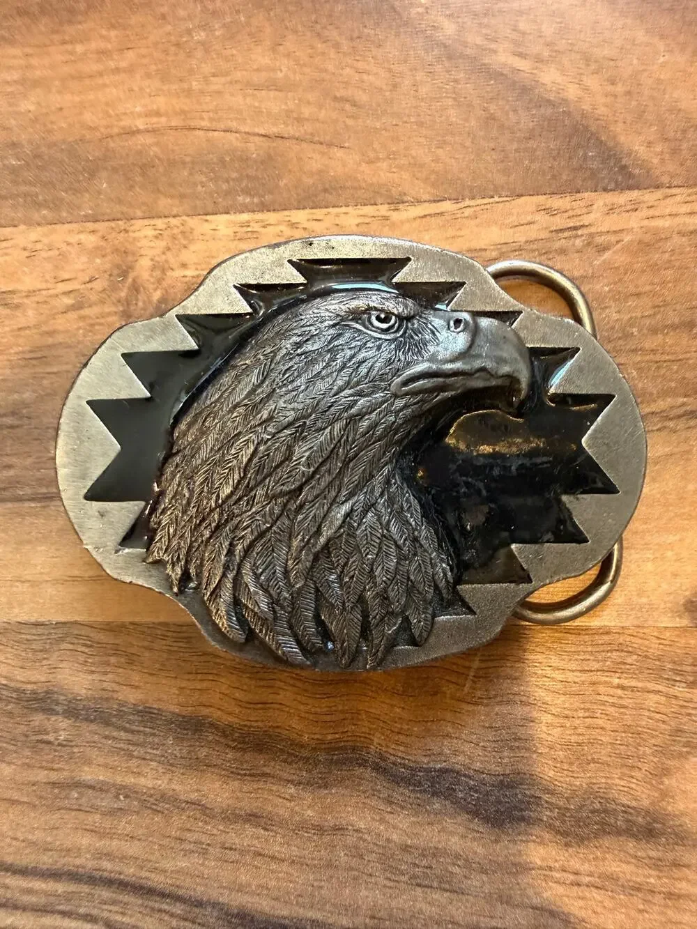 1990 Eagle Head on Black enamel Belt Buckle